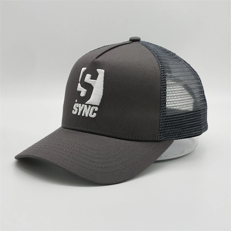 Plain Knitting Fabric Trucker Caps,Nylon Green 3d Embroidery Logo Caps,Customized 5 Panels Light Gray Trucker Hats