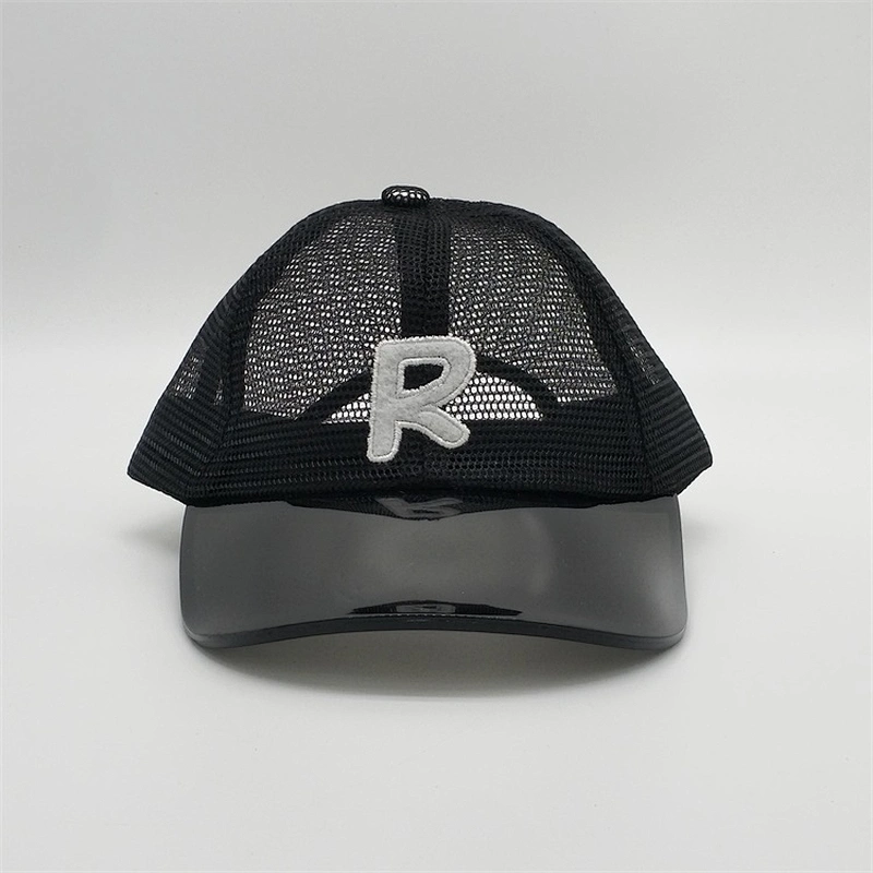 2019 Hot Sale Black PVC Transparent Visor 3D Patches Embroidery Custom Logo Full Mesh Summer Trucker Hat Caps