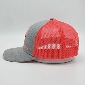 Wholesale 6 Panel Mesh Trucker Cap,Adjustable Heather Grey Snapback Hat,Custom Flat Embroidered Trucker Caps