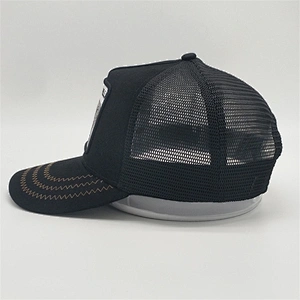 New Style Black 5panel Curve Bill Stone Mesh Snapback Animal Trucker Hat Cap With Custom Gorilla Logo Embroidery Patch