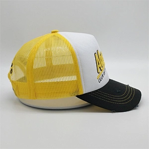 High Quality Custom Foam Trucker Hats,5 Panel Foam Yellow Plain Snapback Caps,Worn-out 3d Embroidery Distressed Trucker Hats