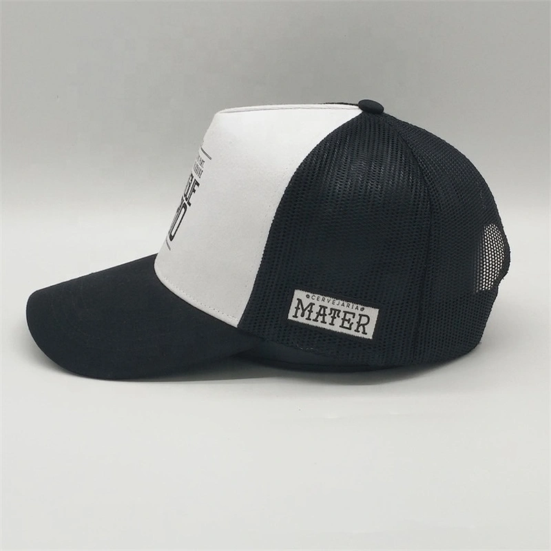 Custom 5 Panel Screen Printed Flat Brim Trucker Hat,White Trucker Cap Black Mesh,Personalized Trucker Caps