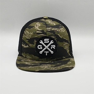 Custom Richardson Shape Quality Camo Mesh Trucker Cap,Flat Bill Snapback Hat,3D Embroidery Patch Logo Camo Trucker Hat