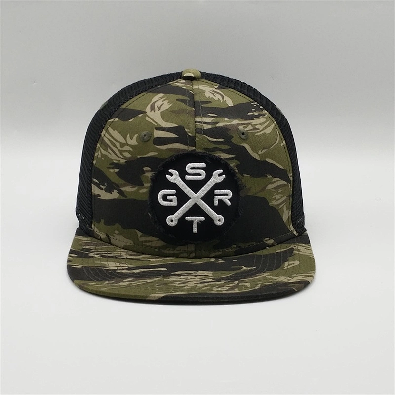 Custom Richardson Shape Quality Camo Mesh Trucker Cap,Flat Bill Snapback Hat,3D Embroidery Patch Logo Camo Trucker Hat