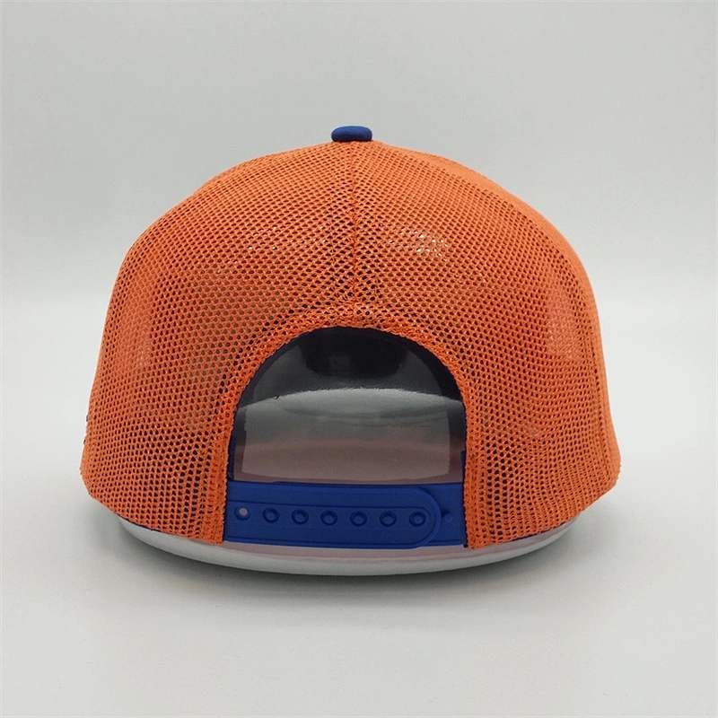 Wholesale Summer Custom Embroidery Logo Royal Blue Baseball Hat Neon Orang Trucker Mesh Snapback Cap With Your Logo
