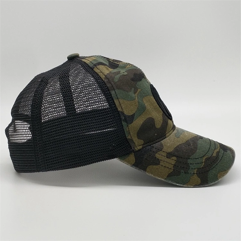 Custom camo 6 panel trucker caps,embroidery blank patches washed cap trucker hats,plastic snapback mesh trucker hat