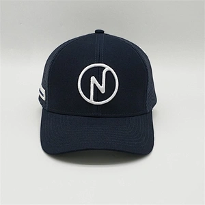 High Quality Navy Blue Trucker Snapback,  White 3D Embroidered Logo Mesh Caps Hat ,  Cotton PVC Rubber Patch Hat