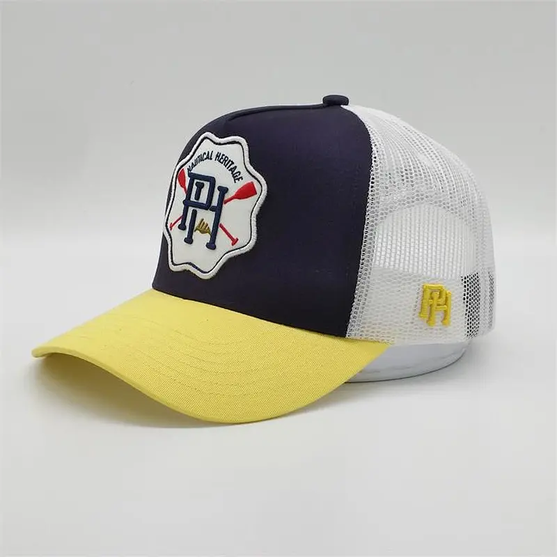 3D Embroider Patch Truck Hats,Red Yellow Mesh Back Trucker Caps,Customise Own 5 Panels Trucker Hats