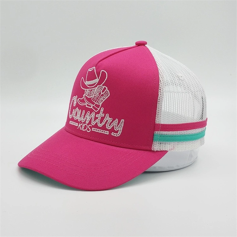 Custom Screen Printed Snapback Hat,Kids Girl Camper Turquois Band Trucker Cap,Child Pink Woven Label Embroider Trucker Hat