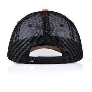 Factory Price Custom Black Mesh Snapback Cap 3d Puff Embroidery Wooden Cork Bill Trucker Hat With Logo