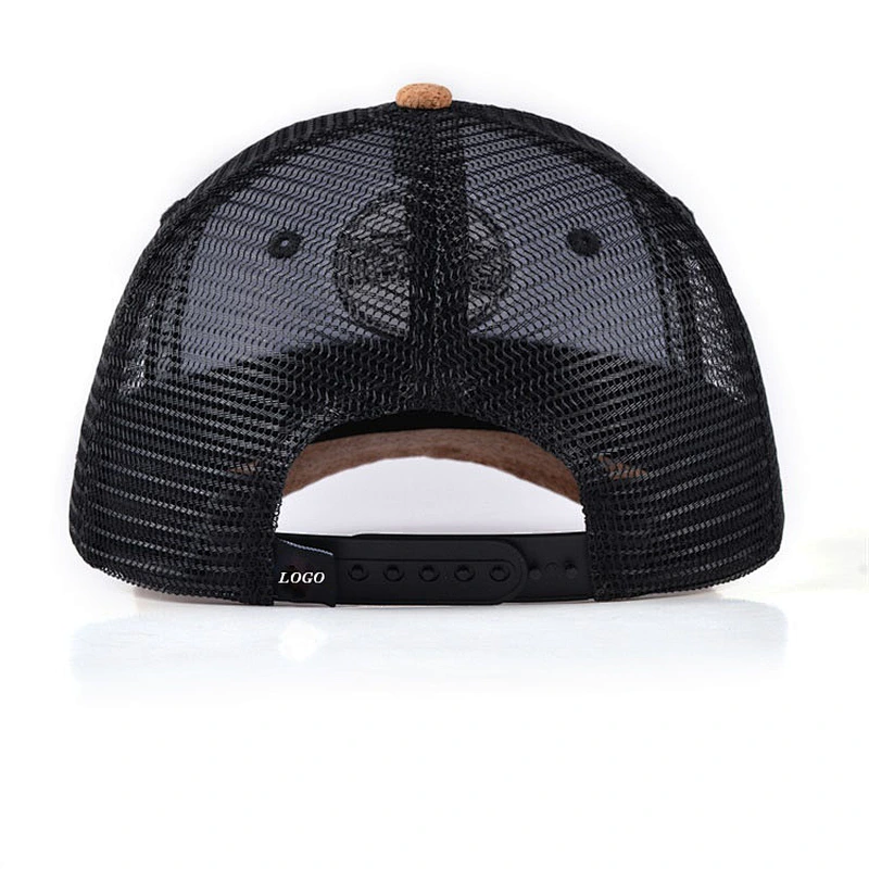 Factory Price Custom Black Mesh Snapback Cap 3d Puff Embroidery Wooden Cork Bill Trucker Hat With Logo