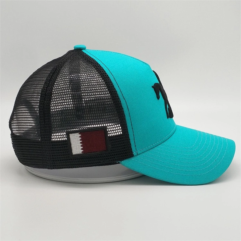 High Quality Customised 5 Panel Plain Sports Qatar 3d Puff Embroidery Trucker Hat Baseball Cap With Logo