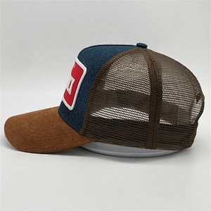 Custom Suede Hip Hop Mesh Trucker Women Men Hat Brown Brim Hats Embroidery Patch Cap Plastic Adjustable Buckle