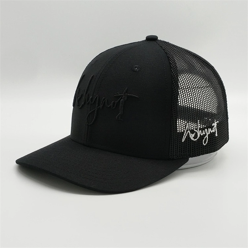Wholesale New Customized 6 Panel Cotton Embroidery Logo Black Mesh Baseball Hat Trucker Caps