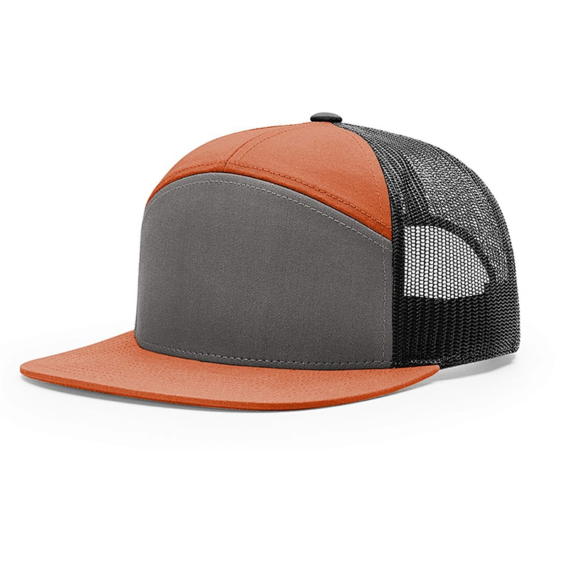 Customized Plain Color 7 Panel Snapback Trucker Hats With Sweatband