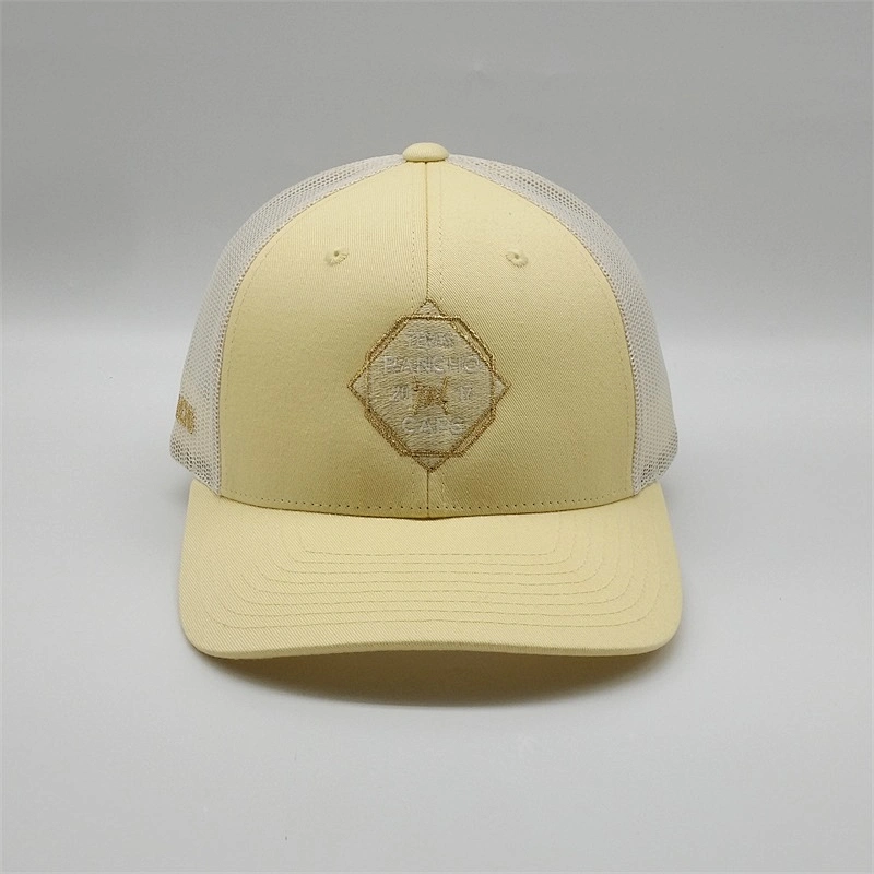 Custom Top Quality Gold Embroidery Trucker Hat,Yellow Mesh Back Trucker Cap,6 Panel Yellow Truck Hat For Sale