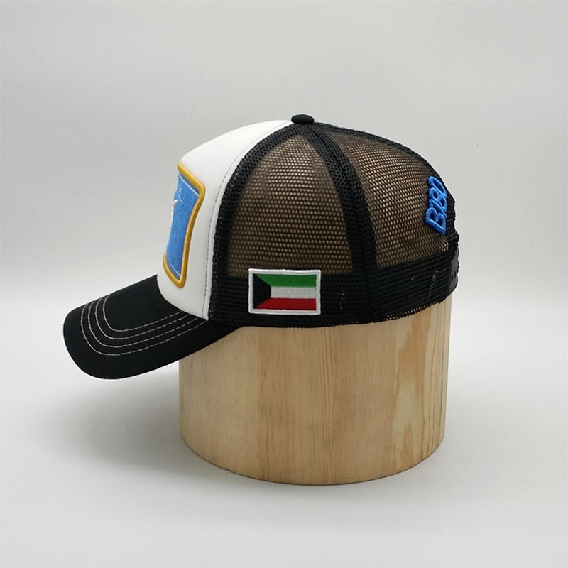 Custom 5 Panel 3D Golden Embroidery Patch Foam Mesh Trucker Caps Hat