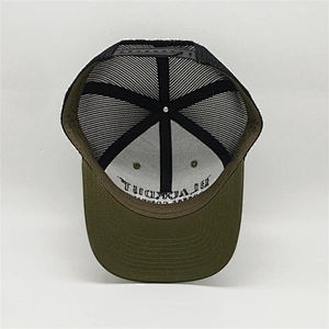 3d 6 Panel Embroidery Army-Green Trucker Caps, Cotton Mesh Trucker Hats With Custom Logo , Adjustable Closure Adult Trucker Caps