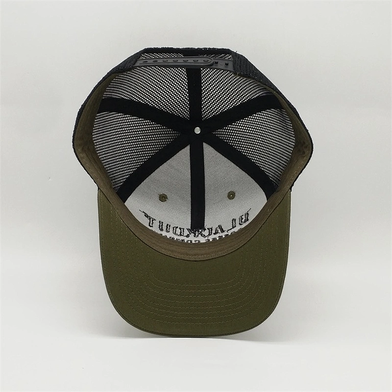 3d 6 Panel Embroidery Army-Green Trucker Caps, Cotton Mesh Trucker Hats With Custom Logo , Adjustable Closure Adult Trucker Caps