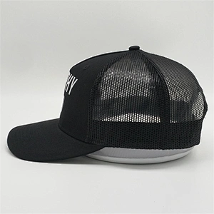 OEM Custom Low Profile Printed Logo Hat 5 Panel Buckle Plastic Blank Black Sport Mesh Baseball Trucker Cap Hat