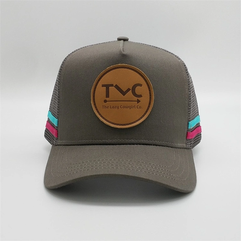 Wholesale Fancy Customised Snapback Plain Baseball Mesh Hats Trucker Caps With Leather Patch