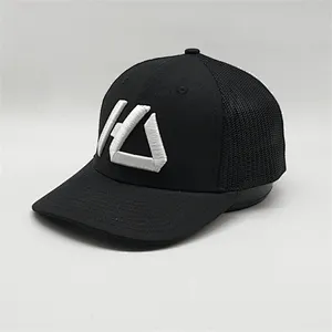 Wholesale Custom 3D Embroidery Black Trucker Hat,  High Quality Mesh snapback Caps,  Sports Outdoor Trucker Cap