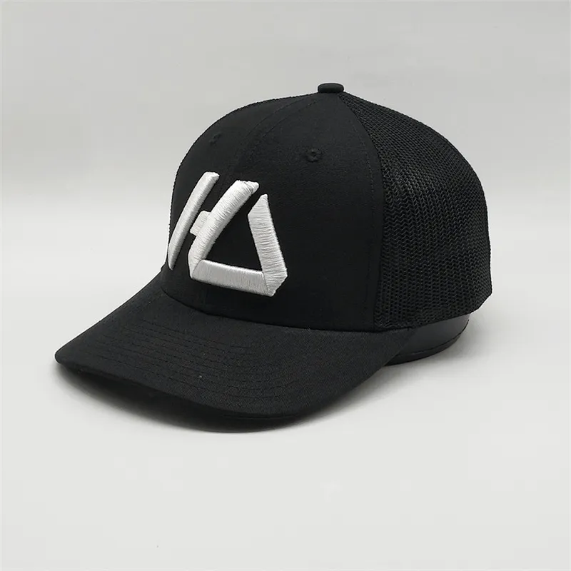 Wholesale Custom 3D Embroidery Black Trucker Hat,  High Quality Mesh snapback Caps,  Sports Outdoor Trucker Cap