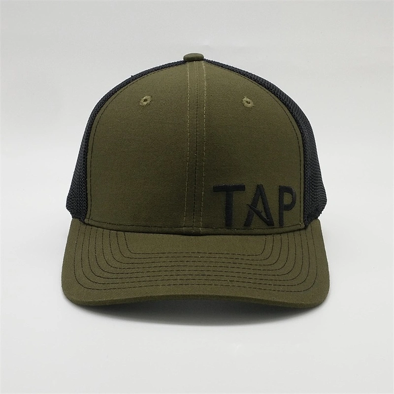 Wholesale Green Embroidery Logo Snapback Cap Black Mesh Curved Bill Trucker Hats For Men