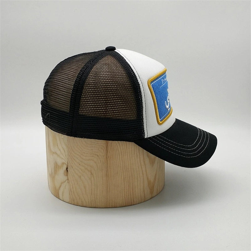 Custom 5 Panel 3D Golden Embroidery Patch Foam Mesh Trucker Caps Hat