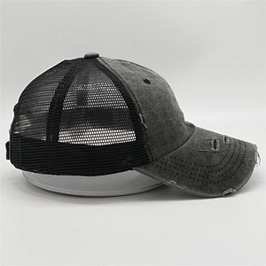 2019 Popular Denim Distressed Worn Out 6panel Mesh Ponytail Baseball Trucker Sports Hats Caps
