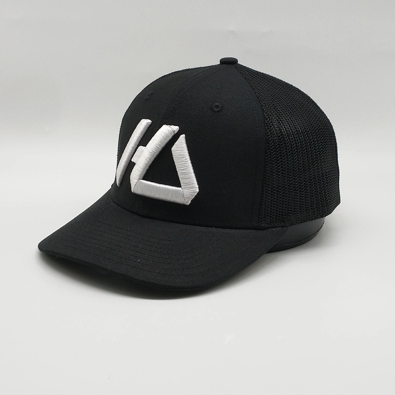 Wholesale New Customized 6 Panel Cotton Embroidery Logo Black Mesh Baseball Hat Trucker Caps