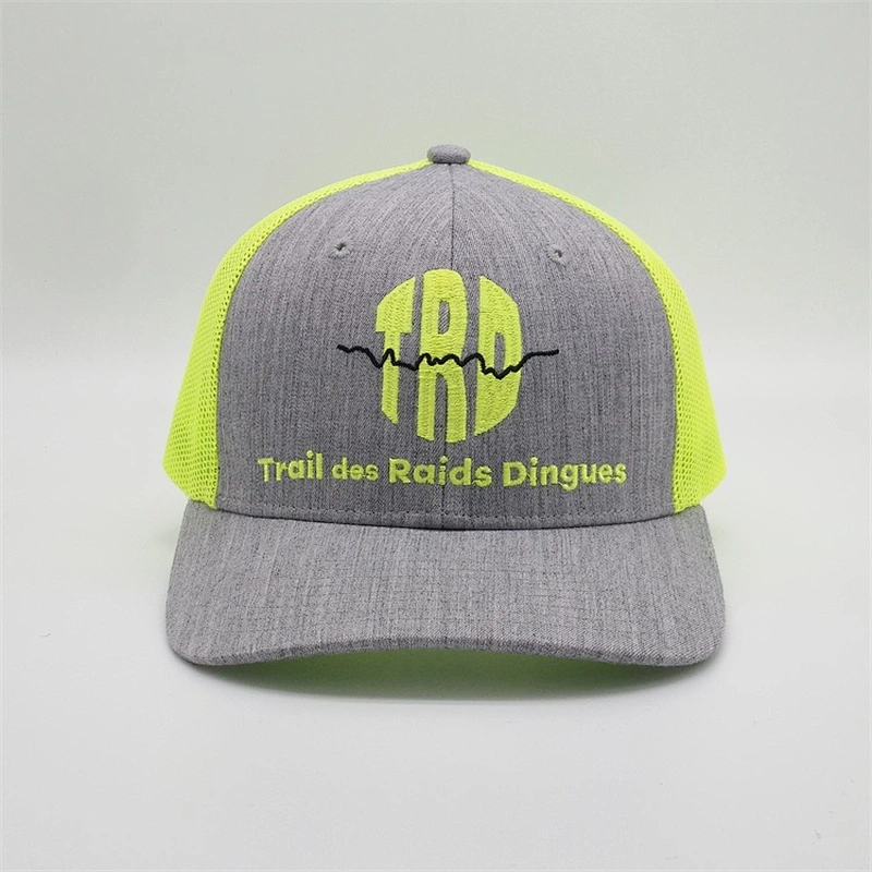 2019 Wholesale New Custom 6 Panel Embroidery Heather Grey Blank Snapback Trucker Hat Mesh Caps
