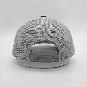 Hot Sale 5 Panel Trucker Cap Custom Logo,High Quality Grey Mesh Black Caps,3D Gold Embroidery Woven Patch Trucker Hats