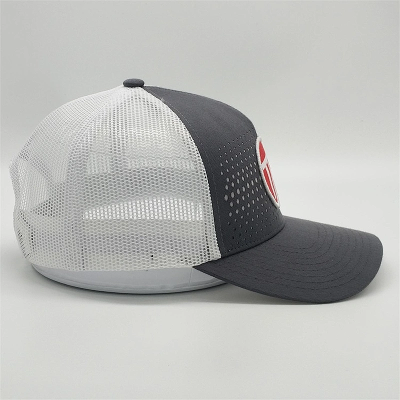 Customised Adult 6 Panel Grey Trucker Caps,Own Logo Snap Back Mesh Baseball Caps,Low Profile Woven Patch Mesh Trucker Hat