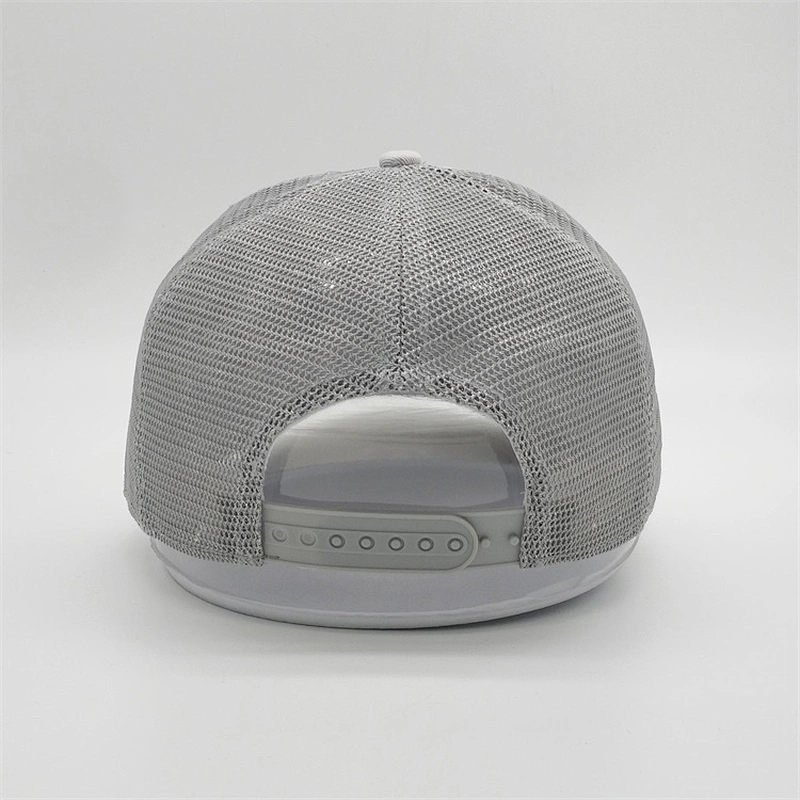 2019 Customized Adjustable 5 Panel Grey Mesh Trucker Hat Black Sheep Animal Pattern Embroidery Breathable Curved Brim Cap