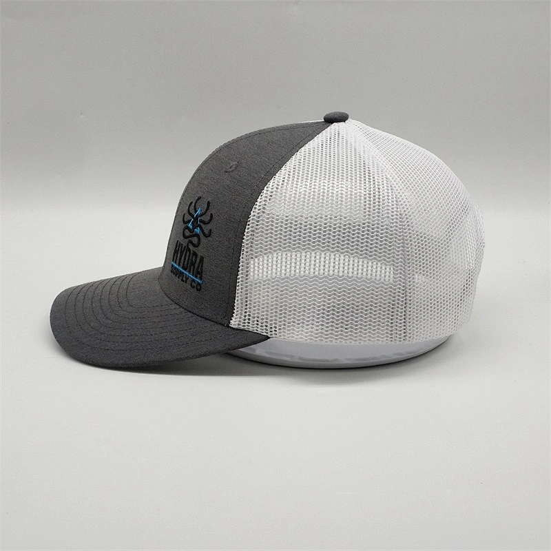 Wholesale Cheap Dry Fit Running Sport Trucker Hats,Plastic Snap Back Trucker Caps ,Gray Embroidery Custom Curve Bill Mesh Hats
