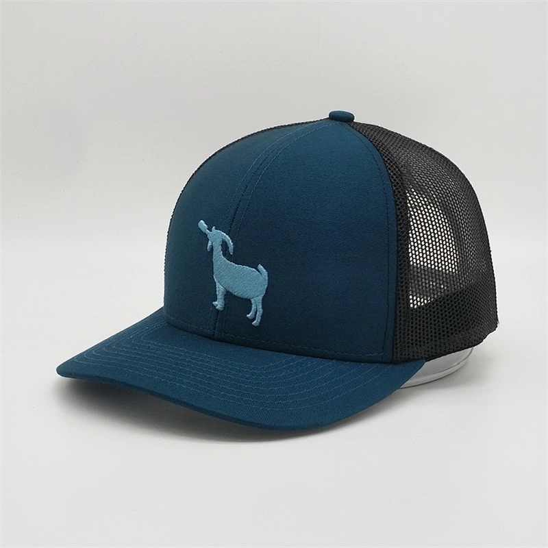 Wholesale Custom Black Mesh Trucker Hat,6 Panel Blue Cheap Baseball Hats,3D Animal Embroidery Patch Caps