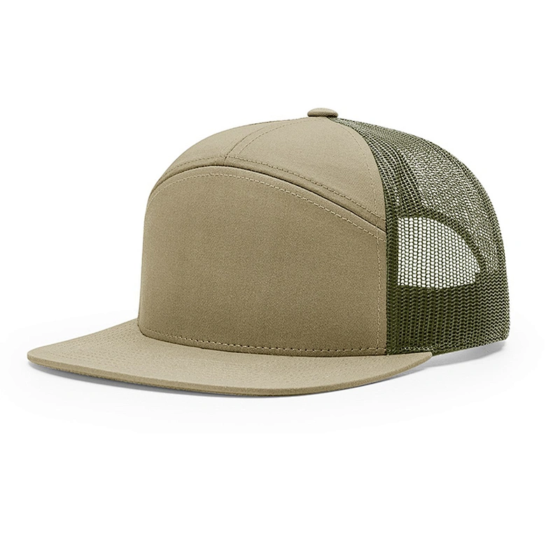 Customized Plain Color 7 Panel Snapback Trucker Hats With Sweatband