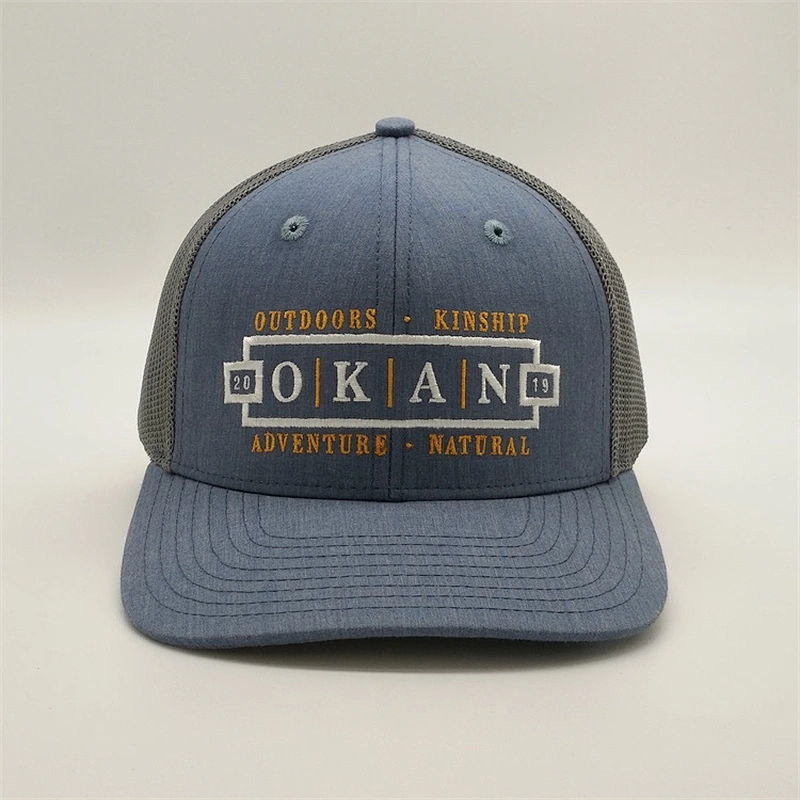 Custom Glod Embroidery Patches Caps,Unisex Adults Truck Caps,Heather Blue Gray Trucker Hats