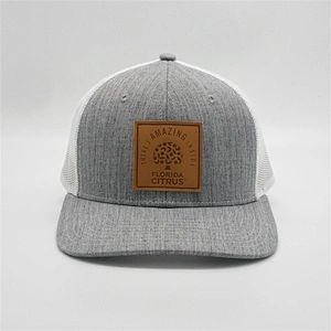 New Arrival Custom Leather Patch Hats,Blank Snapback Trucker Cap,White Mesh Heather Grey Yupoong Trucker Hat