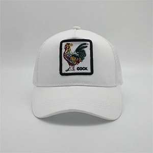 White Mesh Trucker Hat,Custom Cock  Embroidery Patch Logo Animal Trucker Hat,New 5panel Plastic Buckle Sports Trucker Caps