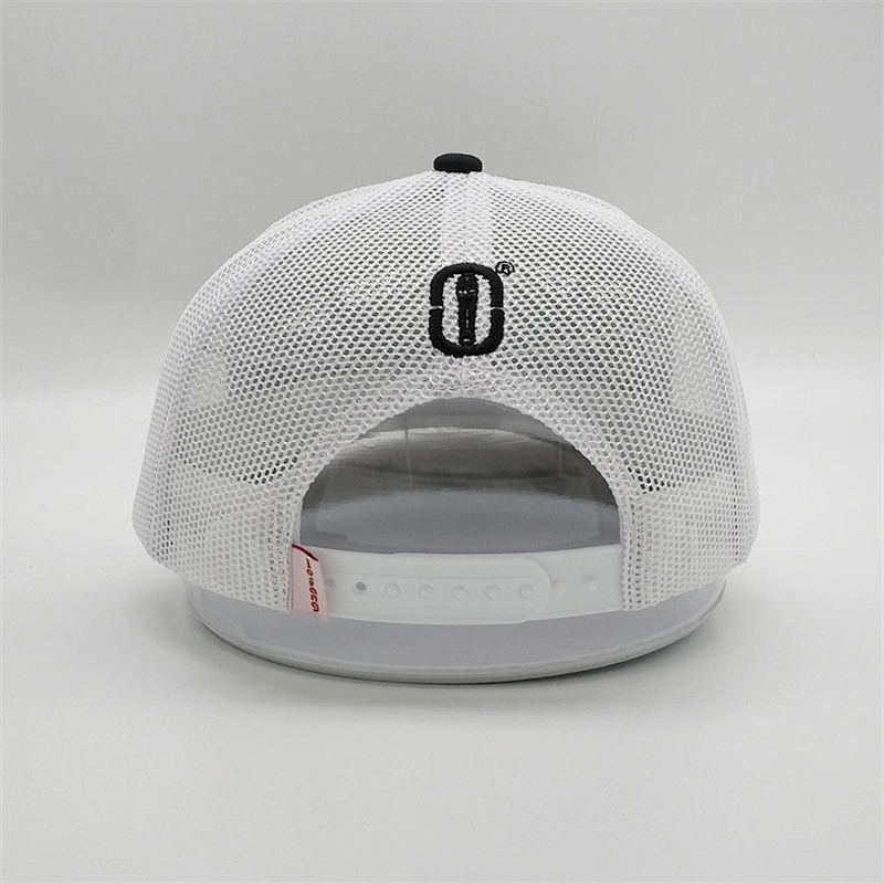 Newest Men Women Truck Hats,Plastic Snap Back White Mesh Hats,OEM 3D Raised Stitching Black Trucker Caps