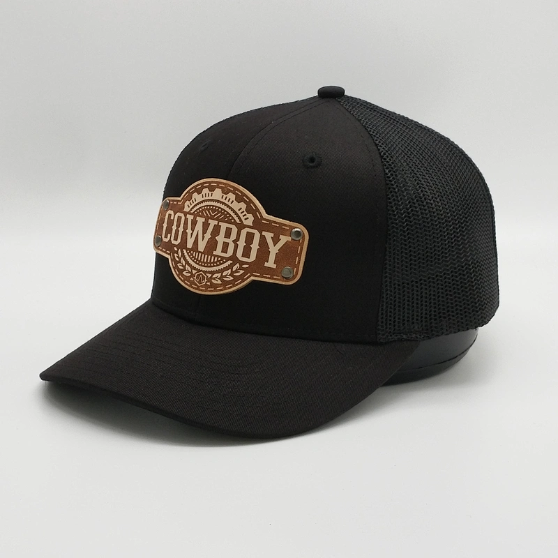 Wholesale 6 Panel Heather Grey Trucker Cap,High Quality White Mesh Hats,Custom Leather Patch Baseball Caps