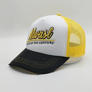 High Quality Custom Foam Trucker Hats,5 Panel Foam Yellow Plain Snapback Caps,Worn-out 3d Embroidery Distressed Trucker Hats