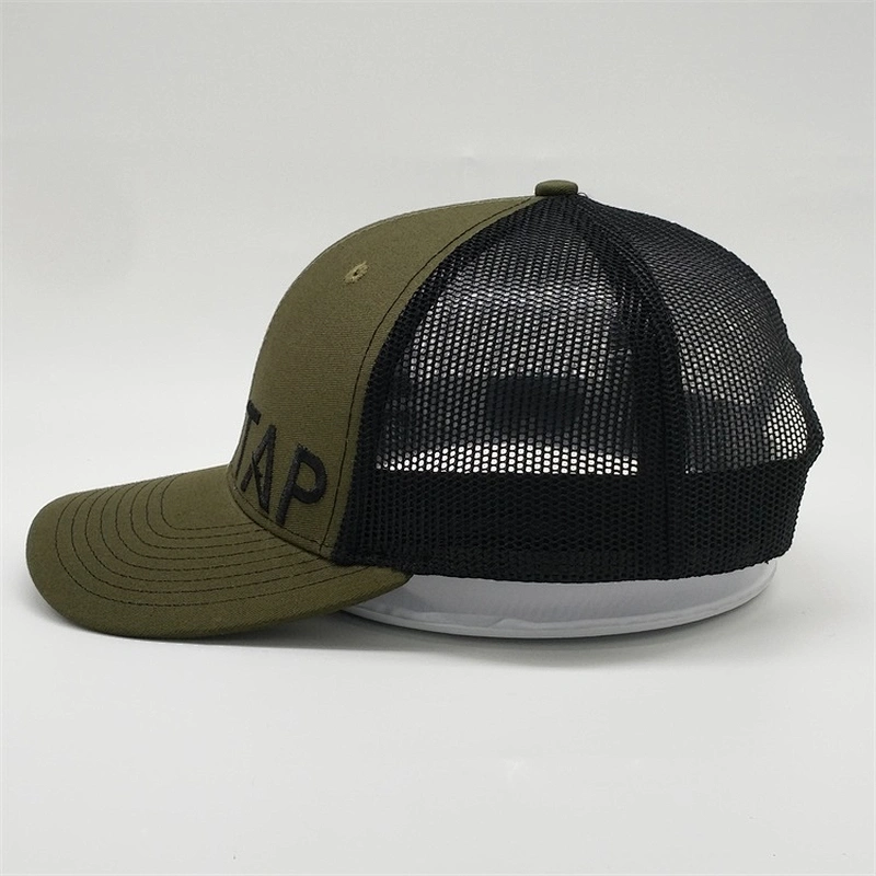 Wholesale Green Embroidery Logo Snapback Cap Black Mesh Curved Bill Trucker Hats For Men