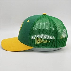 Custom 6 Panel 3d Puff Embroidery Snapback Hat,Adjustable Mesh Yellow Baseball Cap,Green Underbrim Two Tone Golf Trucker Hat