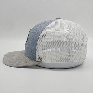 Selling Adult Custom Plain Heather Grey  Snapback Cap Woven Patch White Mesh Trucker Hat For Sun