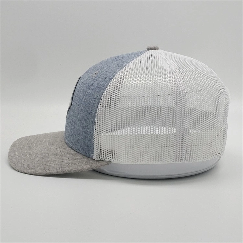 Selling Adult Custom Plain Heather Grey  Snapback Cap Woven Patch White Mesh Trucker Hat For Sun