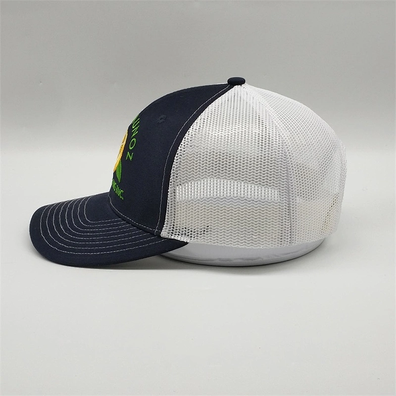 Custom Logo Fabric 6 Panel Snapback Trucker Hats,Embroidery Floral Navy Baseball Mesh Caps,Embroider Flat Blue Trucker Caps