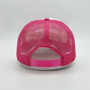 Custom Sublimation Hot Pink Mesh Hats,Black Screen Printed Foam Hat,Double Snap Back Closure Trucker Cap